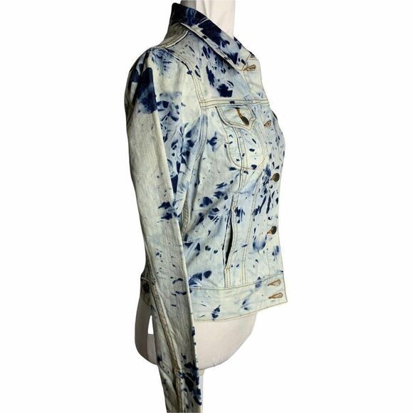 Lucky Brand Tie Dye Denim Jacket S Blue Button Front Long Sleeves Pockets NEW - Picture 3 of 6